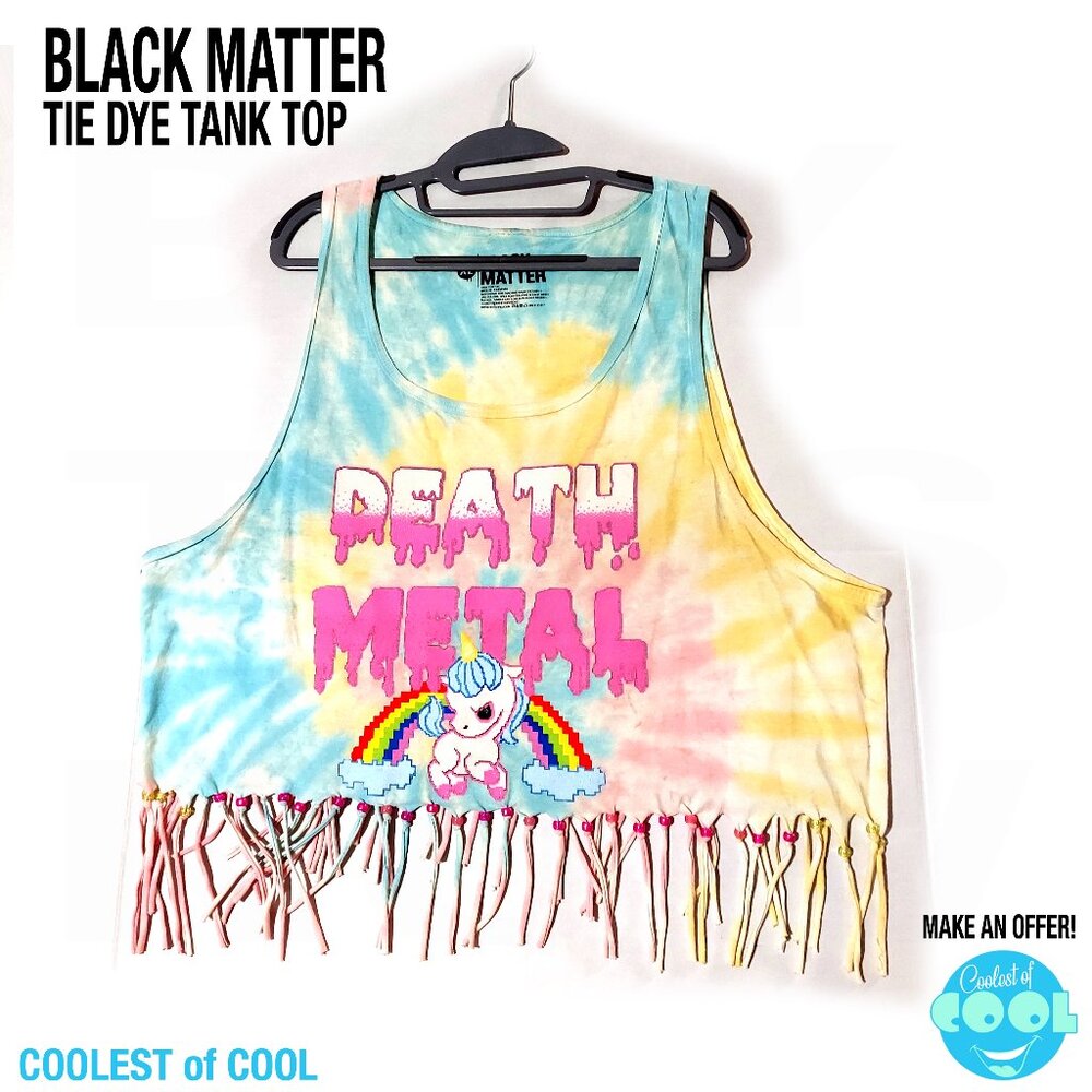 Black Matter cute death Metal tie dye beaded cropped tank top size XL